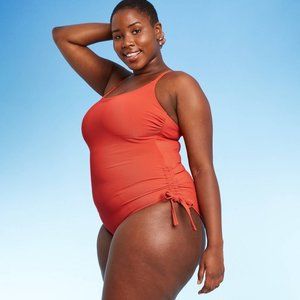 Xhilaration Copper Red Ribbed Side-Cinch One Piece Swimsuit